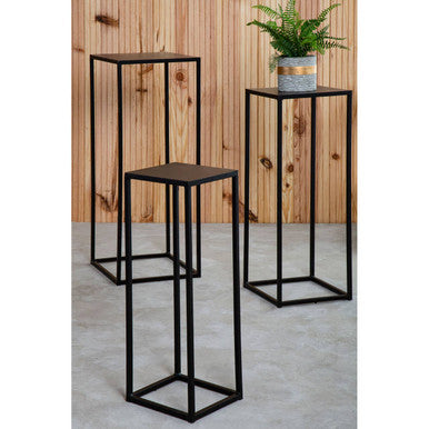 Nest of 3 Black Side Tables with Metal Base and Black Tops | Mandoli