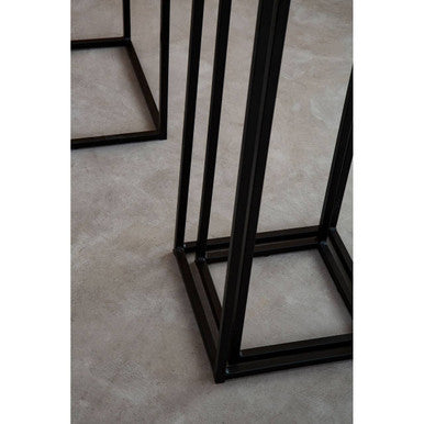 Nest of 3 Black Side Tables with Metal Base and Black Tops | Mandoli