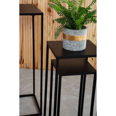 Nest of 3 Black Side Tables with Metal Base and Black Tops | Mandoli