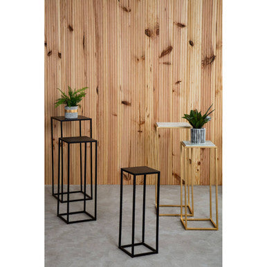 Nest of 3 Black Side Tables with Metal Base and Black Tops | Mandoli