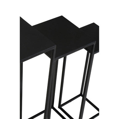 Nest of 3 Black Side Tables with Metal Base and Black Tops | Mandoli