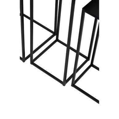 Nest of 3 Black Side Tables with Metal Base and Black Tops | Mandoli