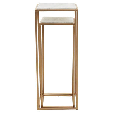Mandoli White Marble and Gold Finish Set of 2 Square Nesting Tables