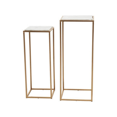 Mandoli White Marble and Gold Finish Set of 2 Square Nesting Tables