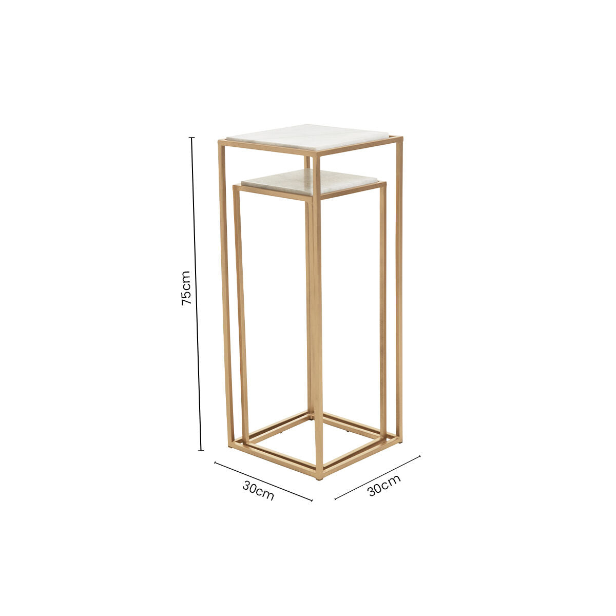 Mandoli White Marble and Gold Finish Set of 2 Square Nesting Tables