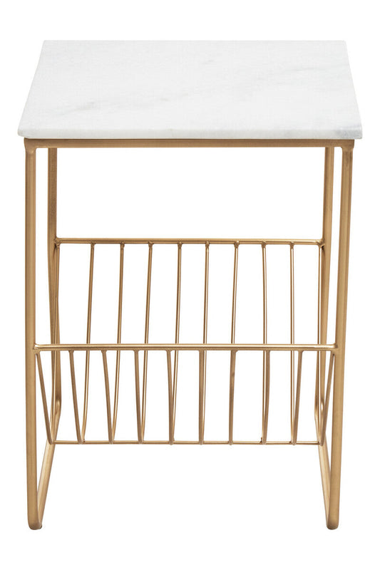 Mandoli White Marble and Gold Finish Side Table with Magazine Rack