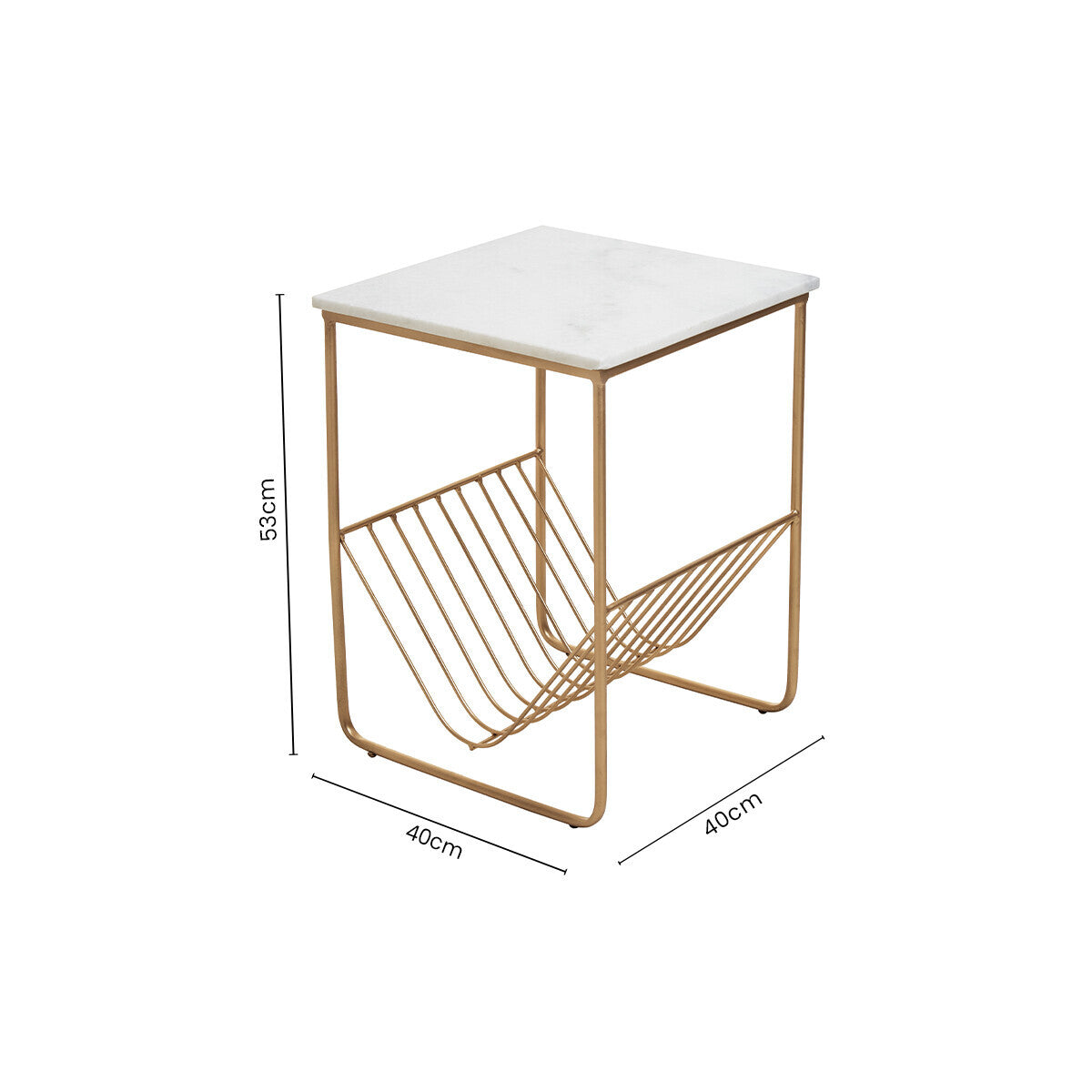 Mandoli White Marble and Gold Finish Side Table with Magazine Rack