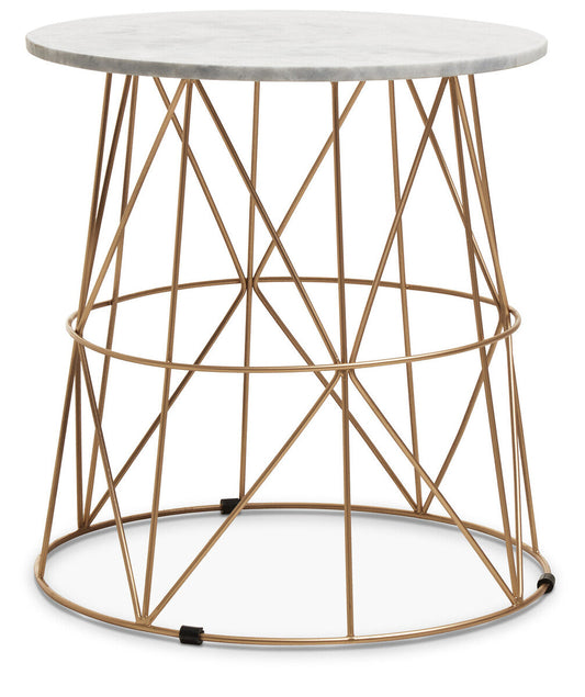 Mandoli White Marble and Gold Finish Round Side Table