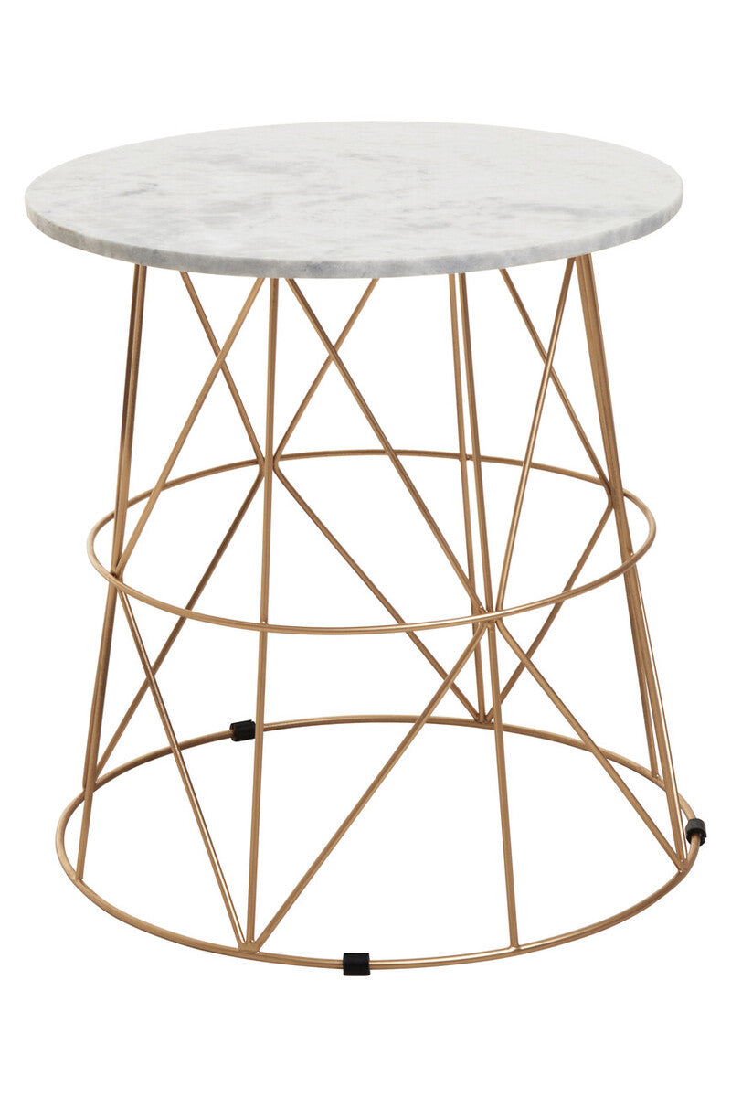 Mandoli White Marble and Gold Finish Round Side Table