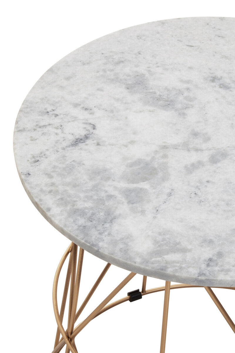 Mandoli White Marble and Gold Finish Round Side Table