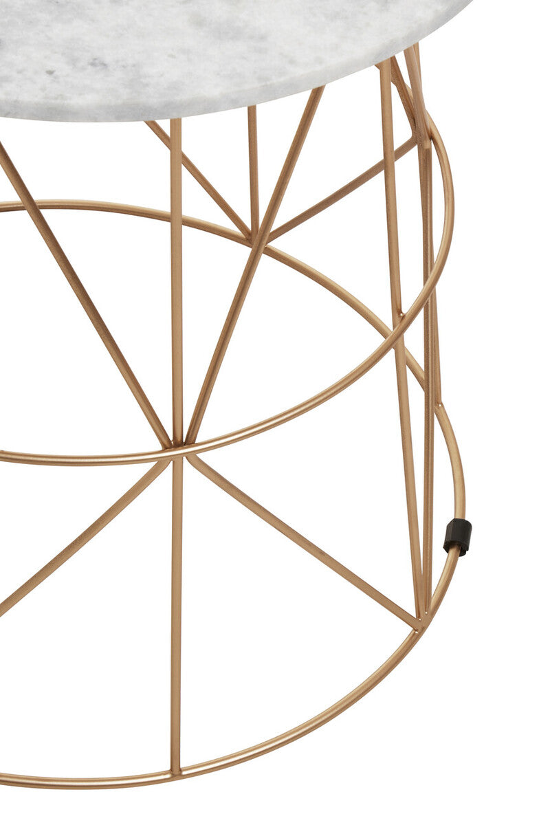 Mandoli White Marble and Gold Finish Round Side Table