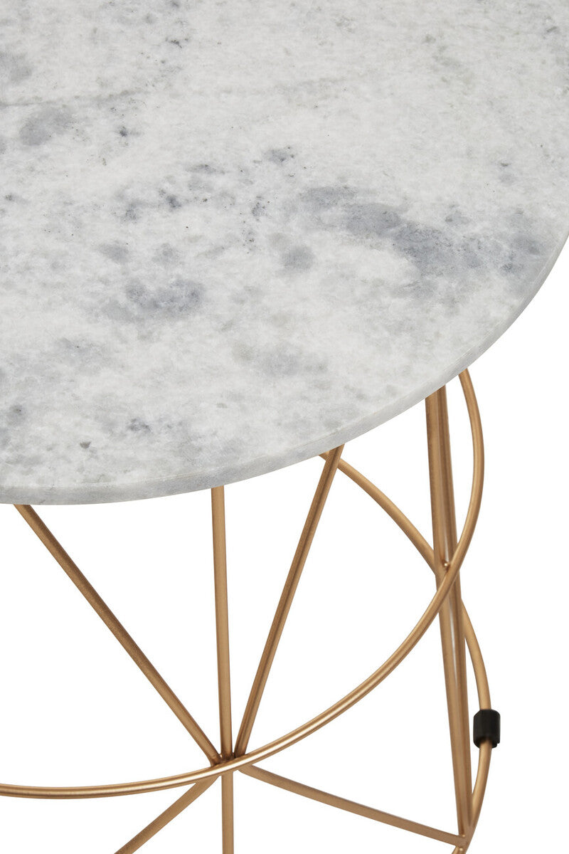 Mandoli White Marble and Gold Finish Round Side Table
