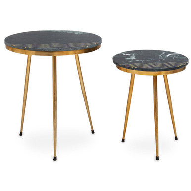 Nirav Green Marble and Gold Finish Set of 2 Side Tables