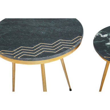 Nirav Green Marble and Gold Finish Set of 2 Side Tables