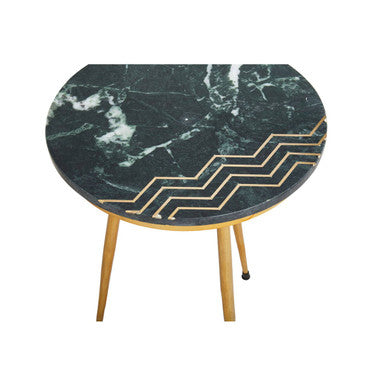 Nirav Green Marble and Gold Finish Set of 2 Side Tables