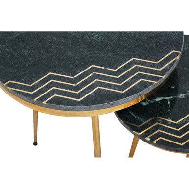 Nirav Green Marble and Gold Finish Set of 2 Side Tables