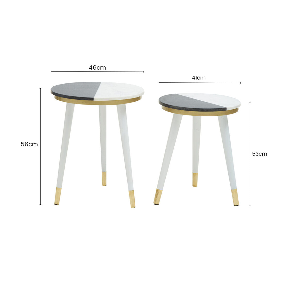 Nirav Black and White Marble Set of 2 Side Tables