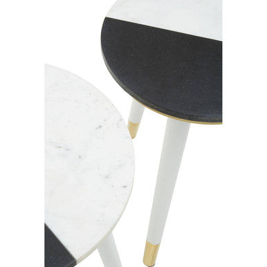 Nirav Black and White Marble Set of 2 Side Tables