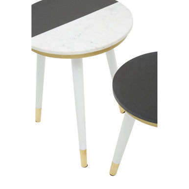 Nirav Black and White Marble Set of 2 Side Tables