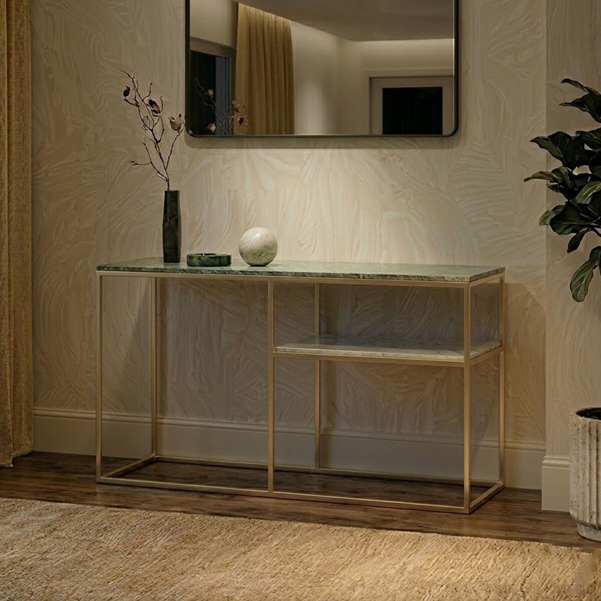 Nirav Green and White Marble Console Table