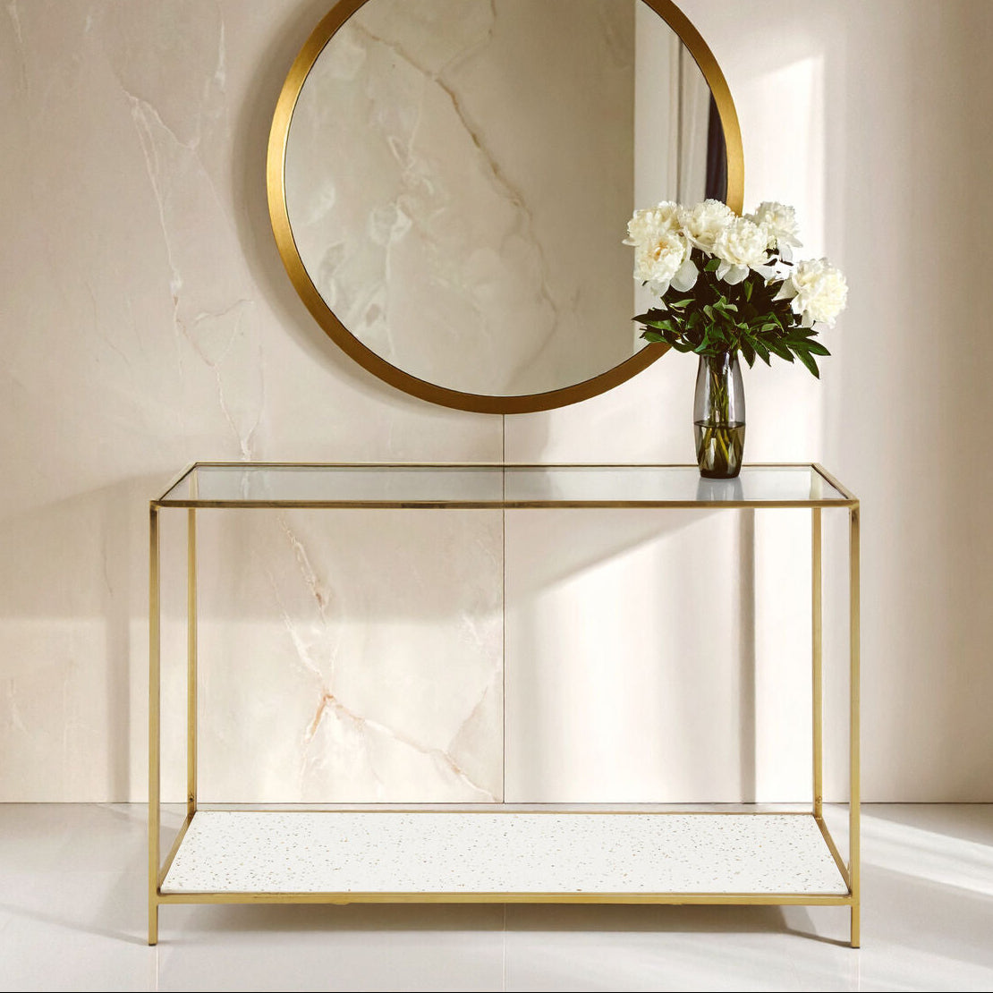 Novi White Terrazzo Effect and Gold Finish Console Table