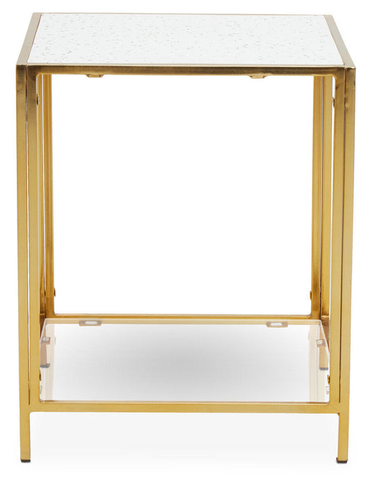Novi White Terrazzo Effect and Gold Finish Side Table