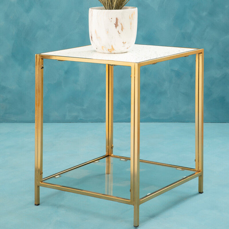 Novi White Terrazzo Effect and Gold Finish Side Table