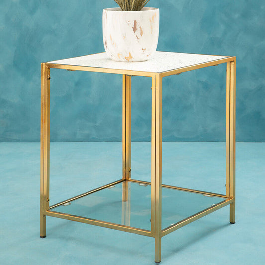 Novi White Terrazzo Effect and Gold Finish Side Table