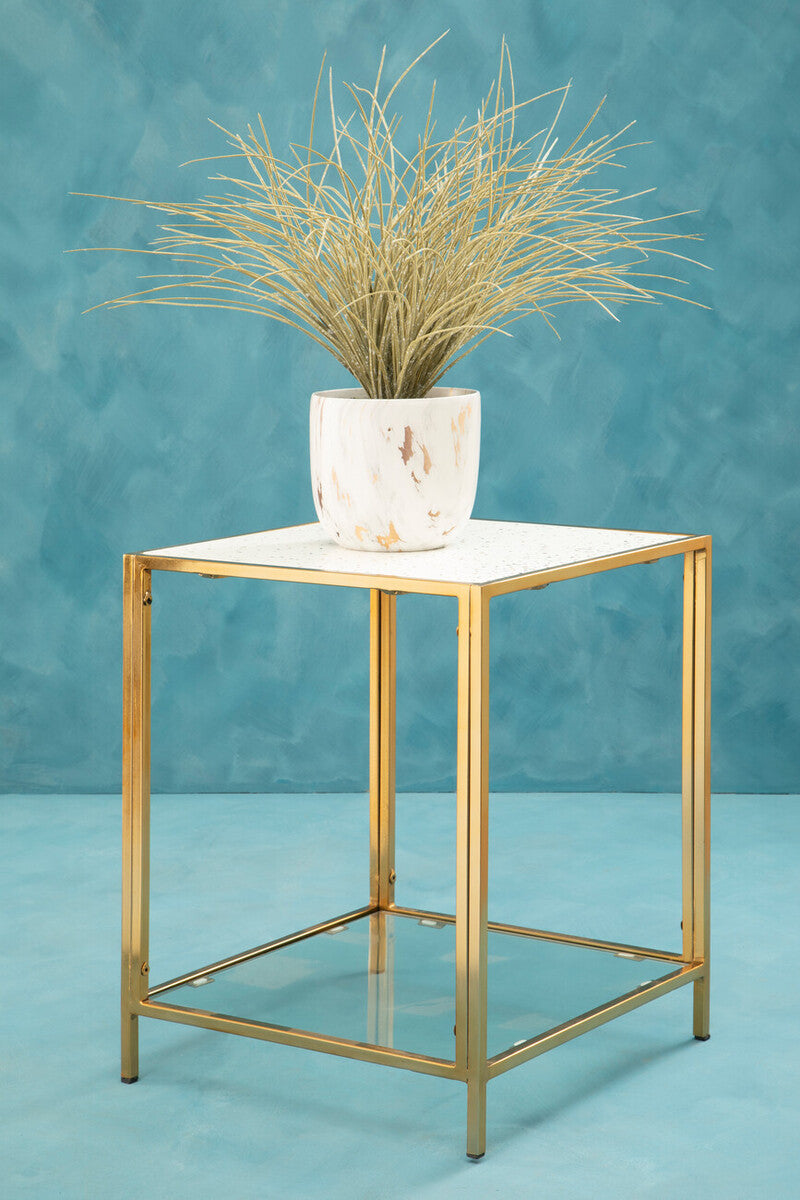 Novi White Terrazzo Effect and Gold Finish Side Table