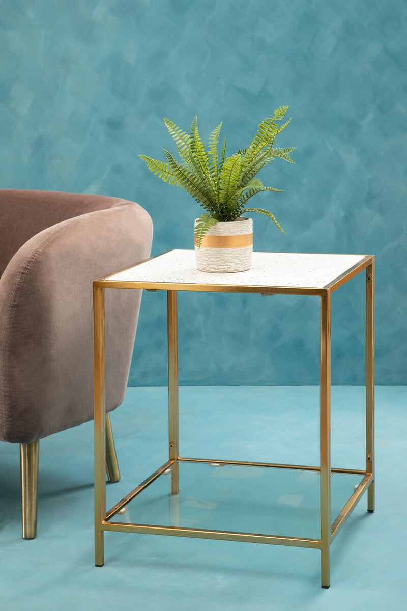 Novi White Terrazzo Effect and Gold Finish Side Table