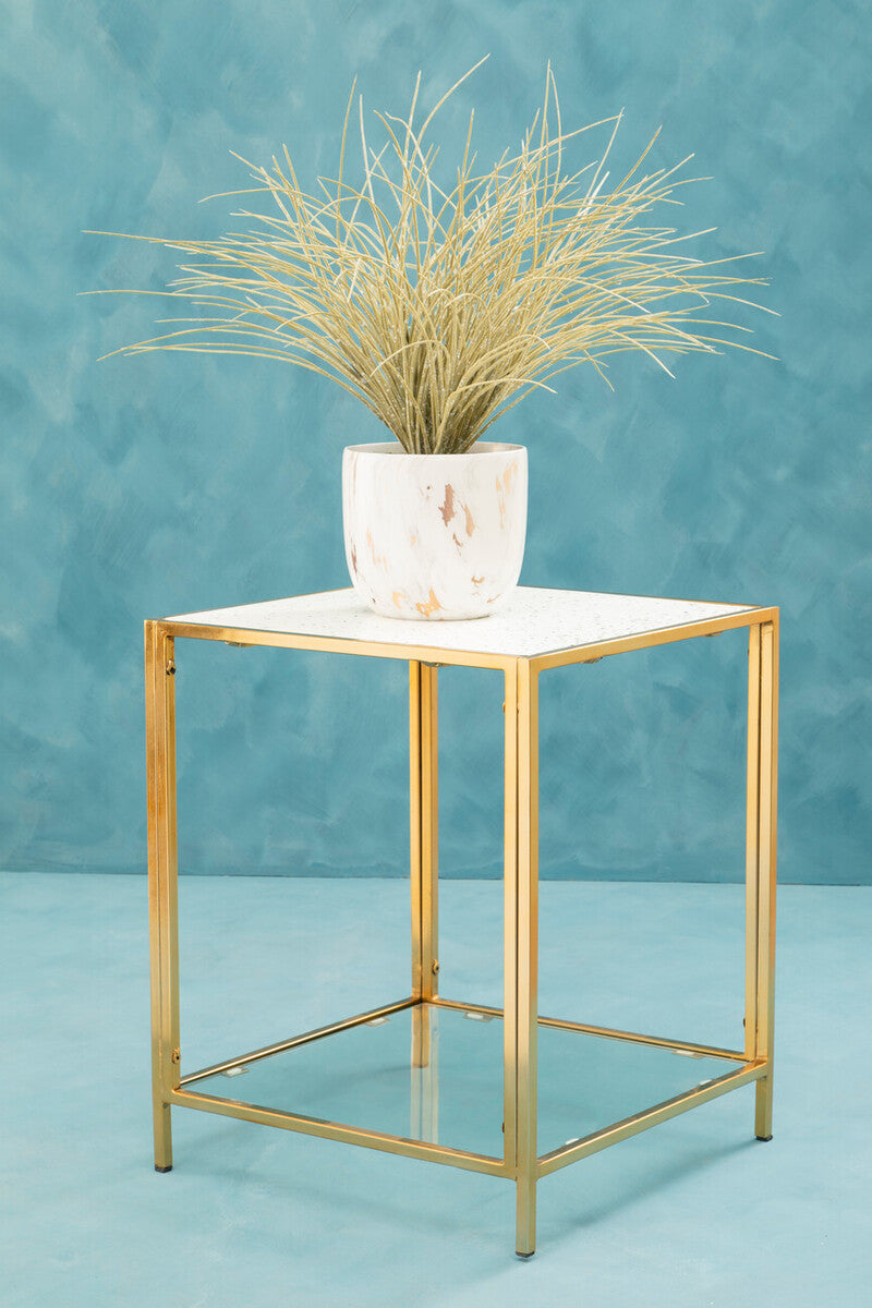 Novi White Terrazzo Effect and Gold Finish Side Table