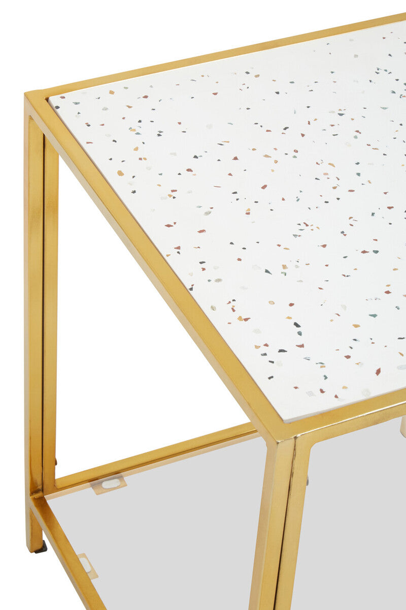 Novi White Terrazzo Effect and Gold Finish Side Table