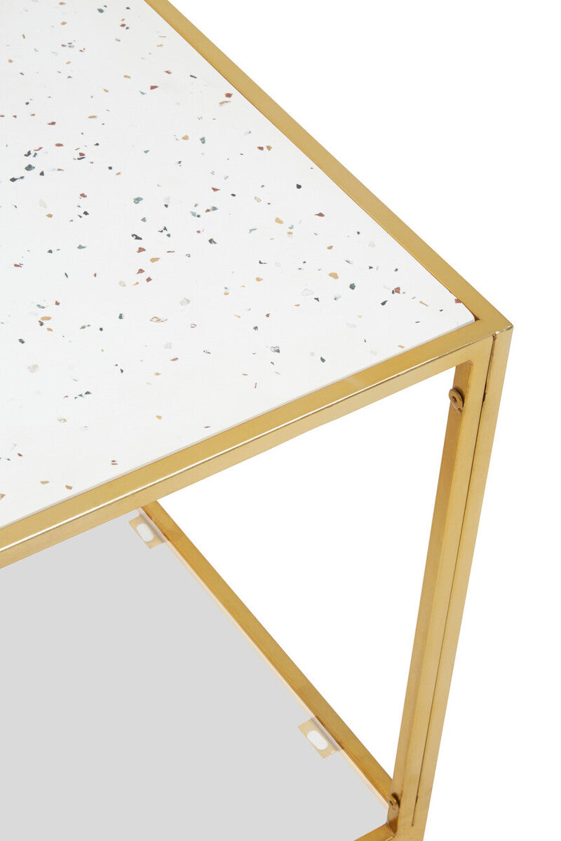 Novi White Terrazzo Effect and Gold Finish Side Table