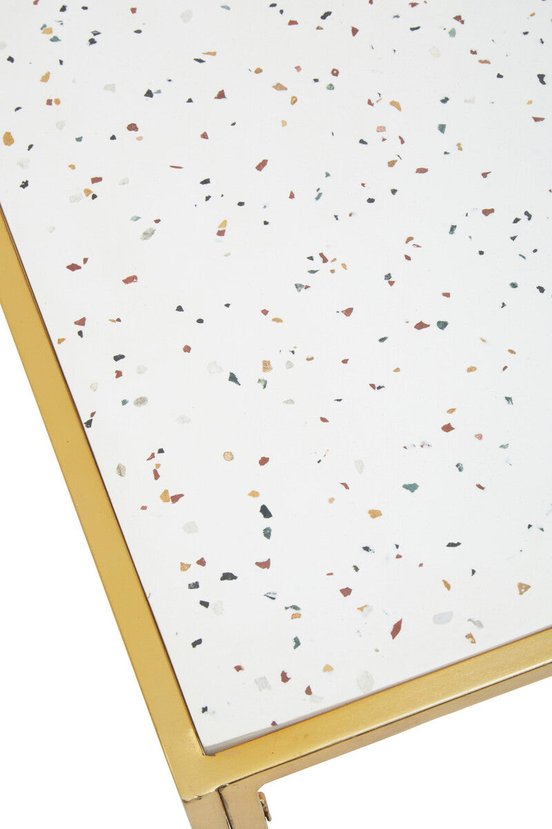 Novi White Terrazzo Effect and Gold Finish Side Table