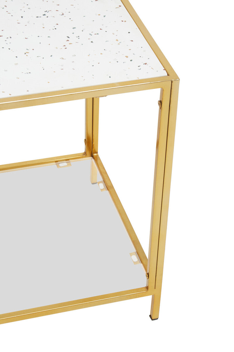 Novi White Terrazzo Effect and Gold Finish Side Table