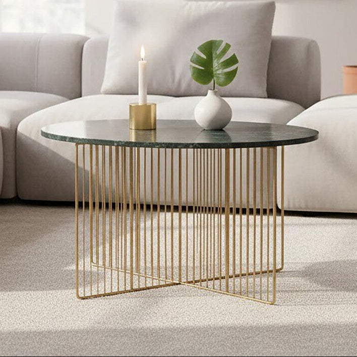 Nirav Green Marble and Gold Finish Coffee Table