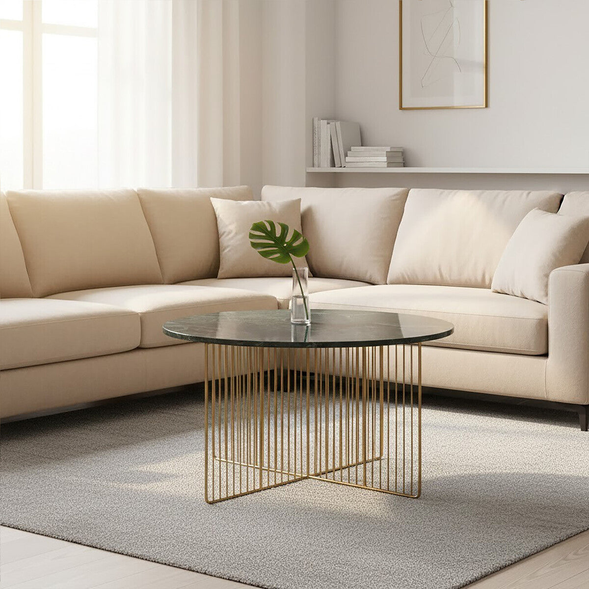 Nirav Green Marble and Gold Finish Coffee Table