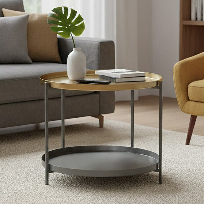 Korba Grey and Matt Gold Finish 2 Tier Coffee Table