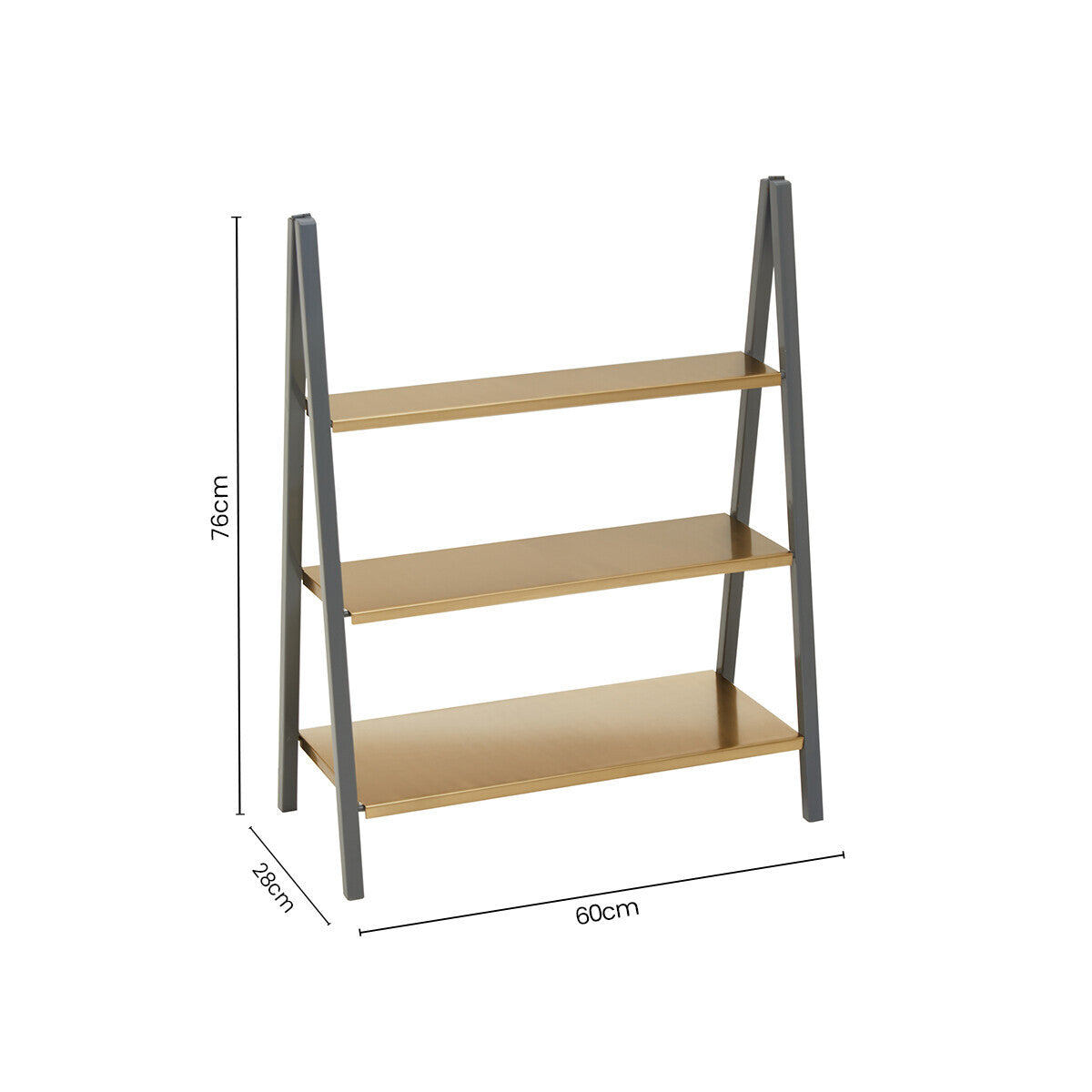 Korba Grey and Matt Gold Finish 3 Tier Shelf Unit