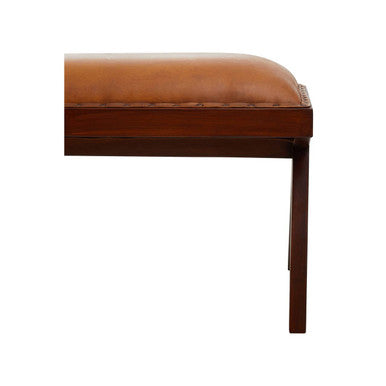 Inca Tan Leather and Teak Wood Bench