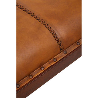 Inca Tan Leather and Teak Wood Bench
