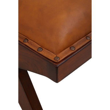 Inca Tan Leather and Teak Wood Bench