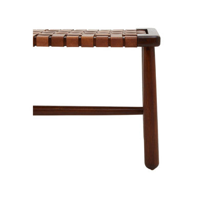 Inca Tan Leather and Teak Wood Bench with Lattice Design