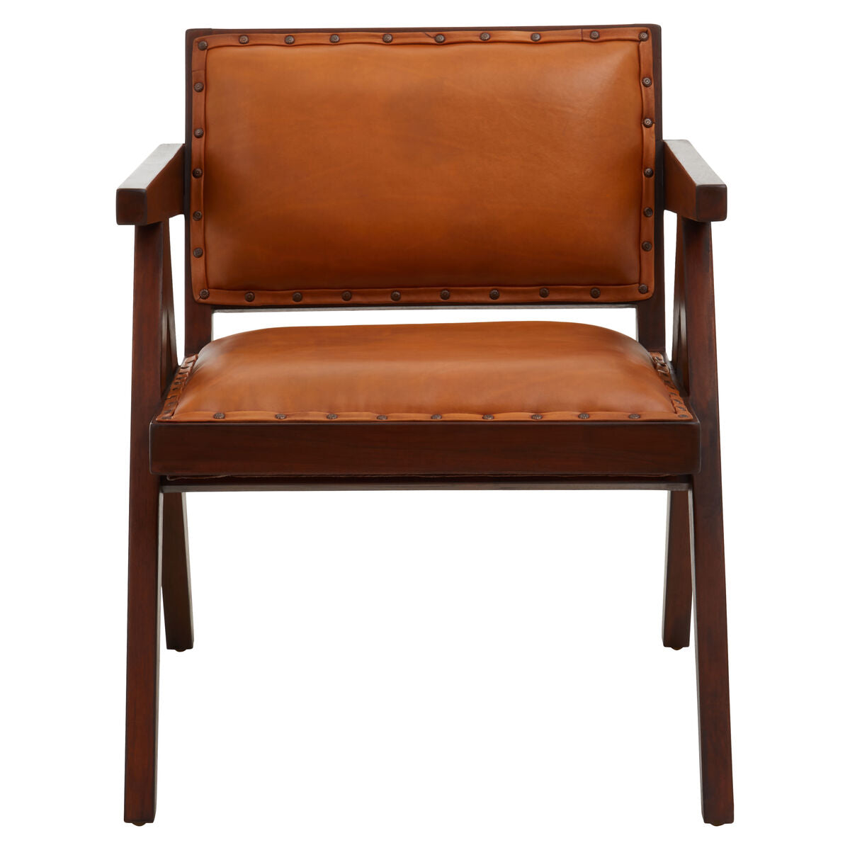 Inca Tan Leather and Teak Wood Chair
