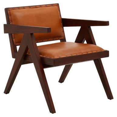 Inca Tan Leather and Teak Wood Chair