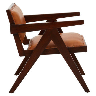 Inca Tan Leather and Teak Wood Chair