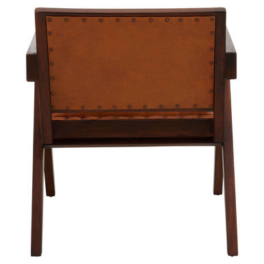 Inca Tan Leather and Teak Wood Chair