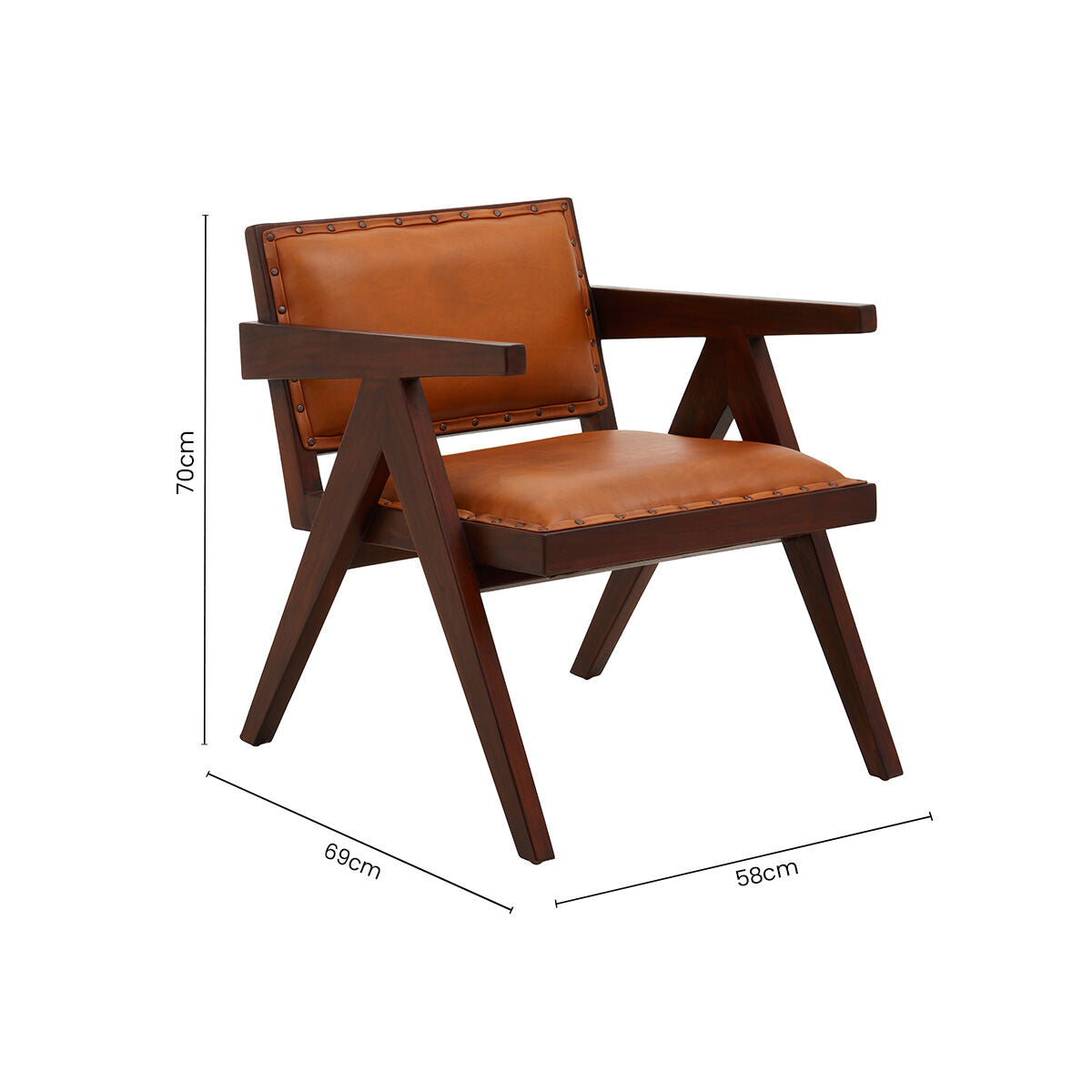 Inca Tan Leather and Teak Wood Chair