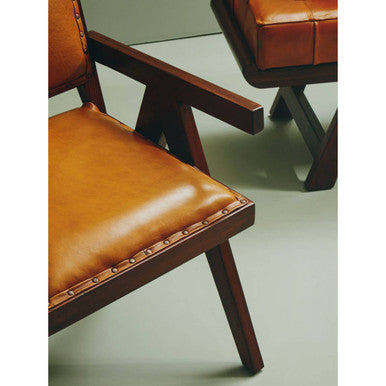 Inca Tan Leather and Teak Wood Chair