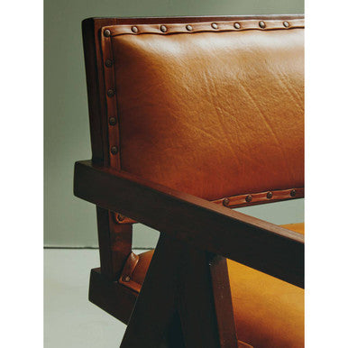 Inca Tan Leather and Teak Wood Chair